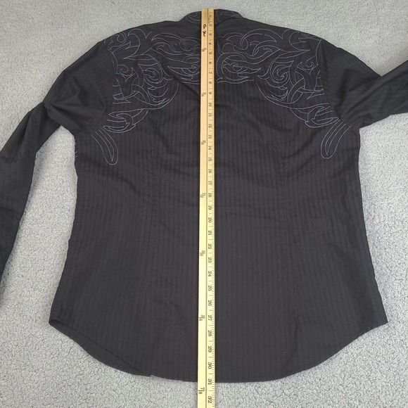 J Campbell Shirt Men’s Large Black Long Sleeve Button Down Embroidered Striped - Picture 13 of 15